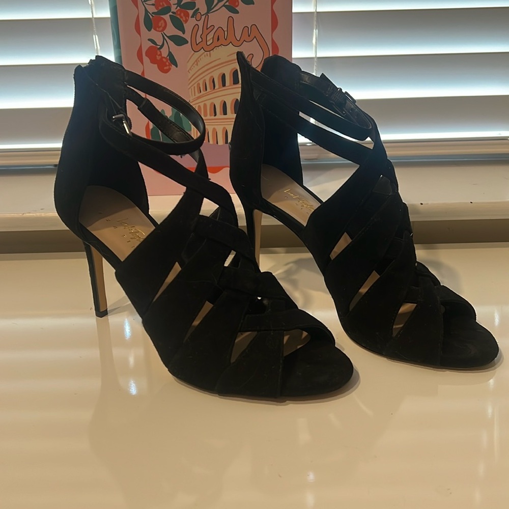 Black suede heels